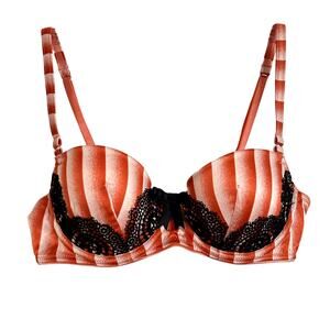 Pleasure State White Label Bra Womens Size 34B Red Stripe Black Lace SAMPLE